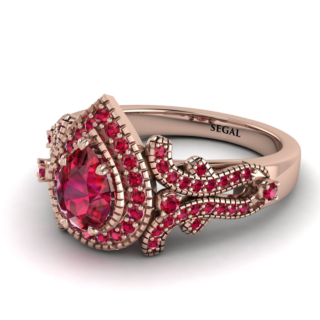 Milgrain Pear Cut Ruby Ring - Lisa No. 56