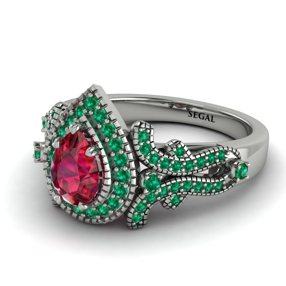 Milgrain Pear Cut Ruby Ring - Lisa No. 27