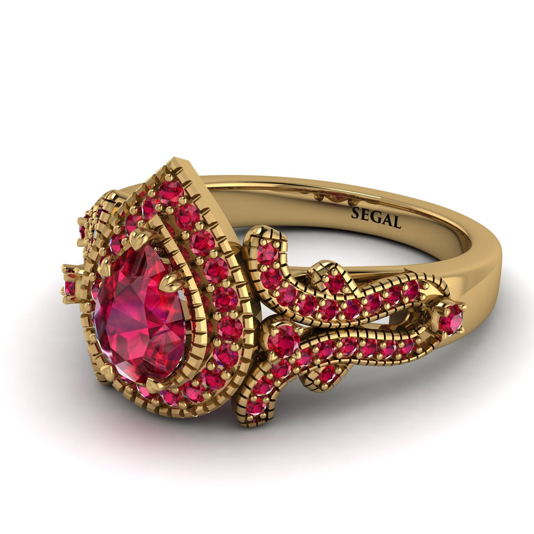 Milgrain Pear Cut Ruby Ring - Lisa No. 55