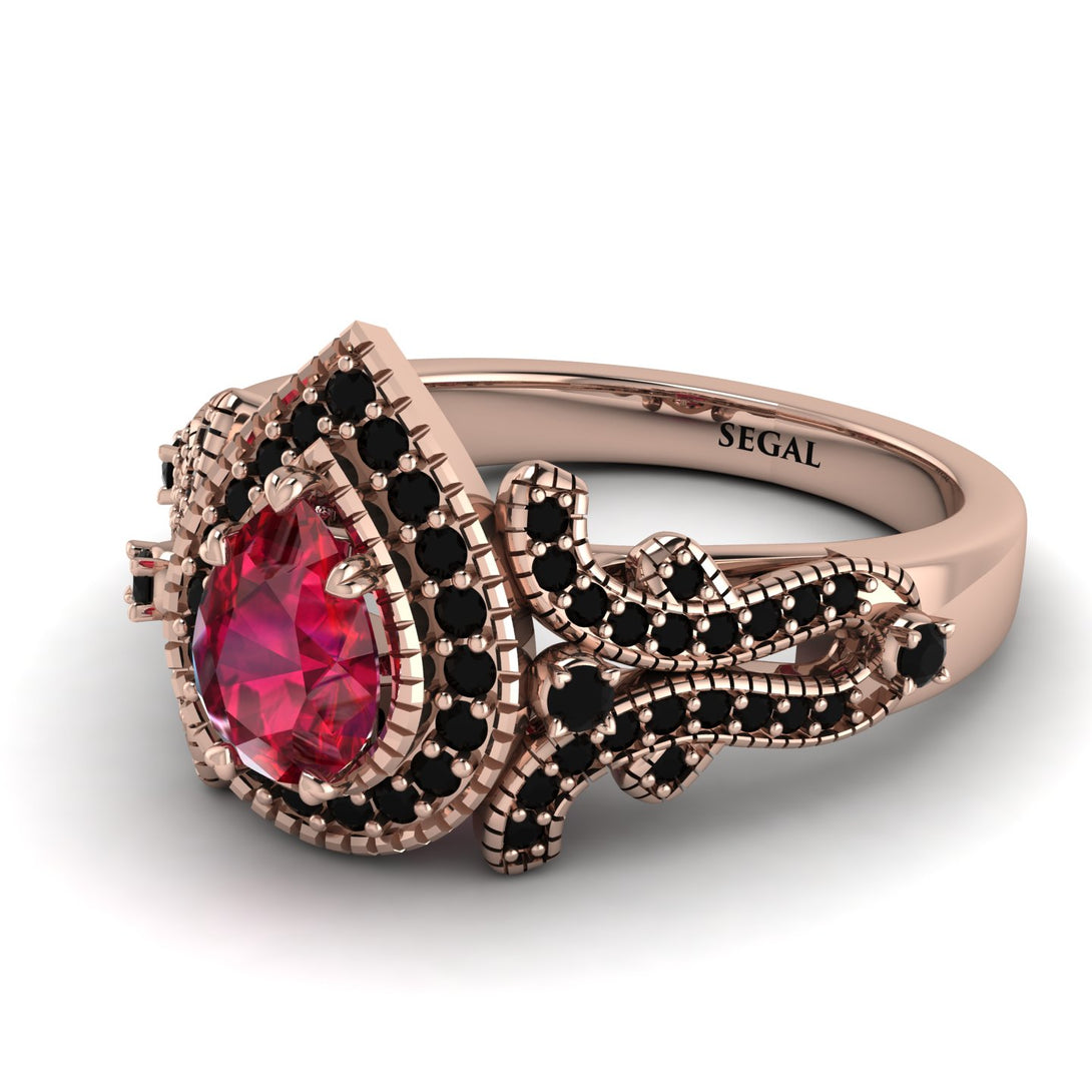 Milgrain Pear Cut Ruby Ring - Lisa No. 41