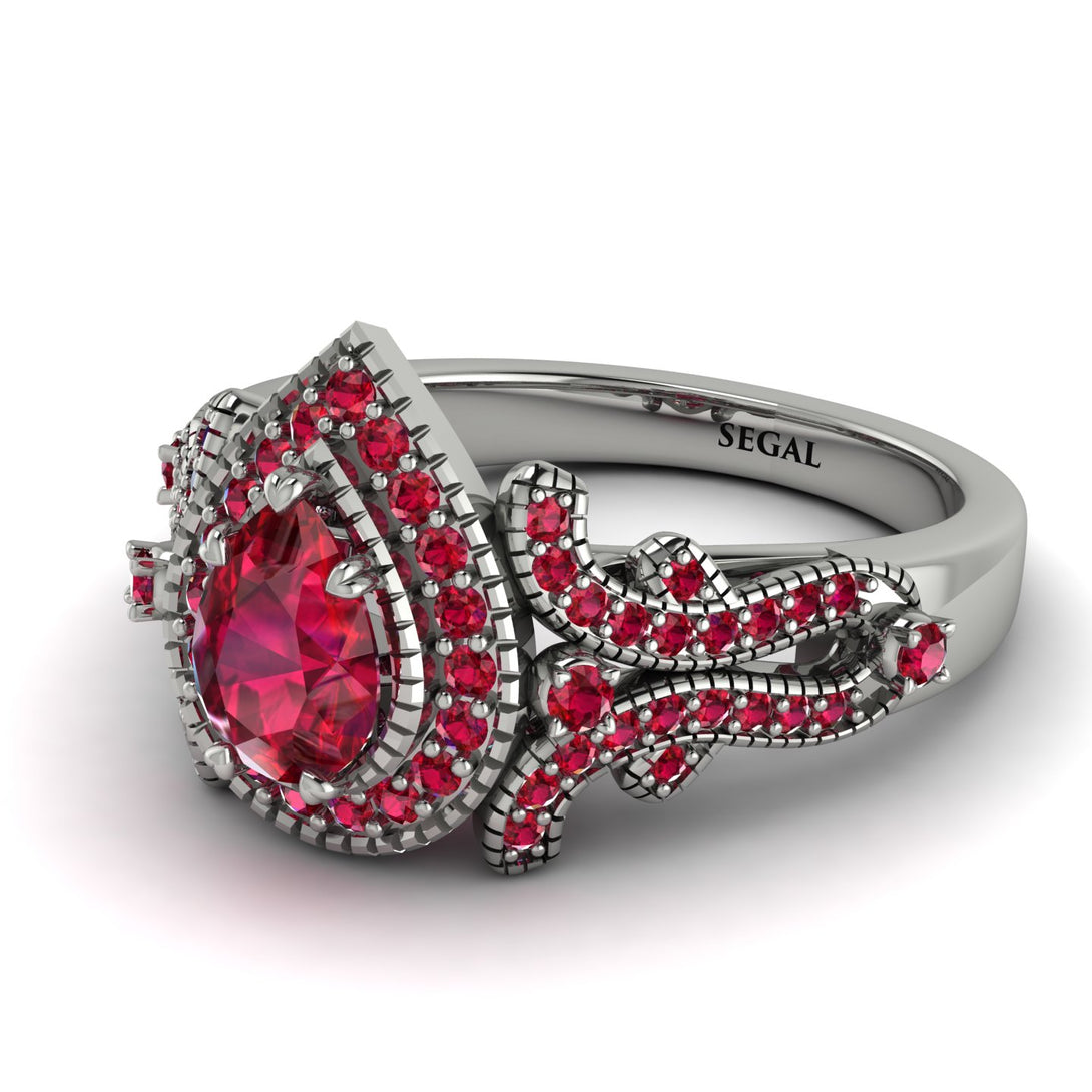 Milgrain Pear Cut Ruby Ring - Lisa No. 57