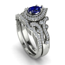 Milgrain Pear Cut Sapphire Bridal Set - Lisa No. 15 image 1