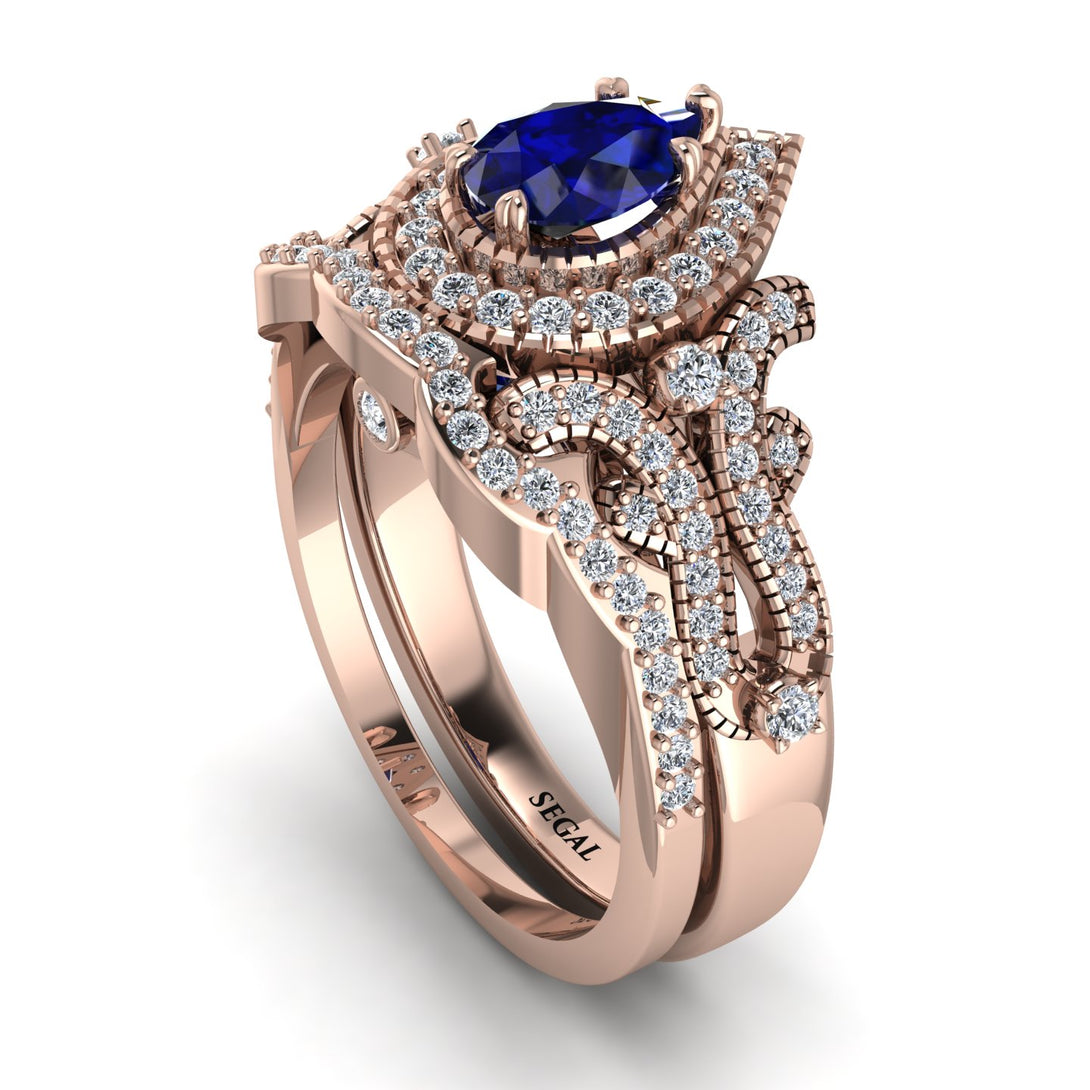 Milgrain Pear Cut Sapphire Bridal Set - Lisa No. 14