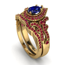 Milgrain Pear Cut Sapphire Bridal Set - Lisa No. 58 image 1