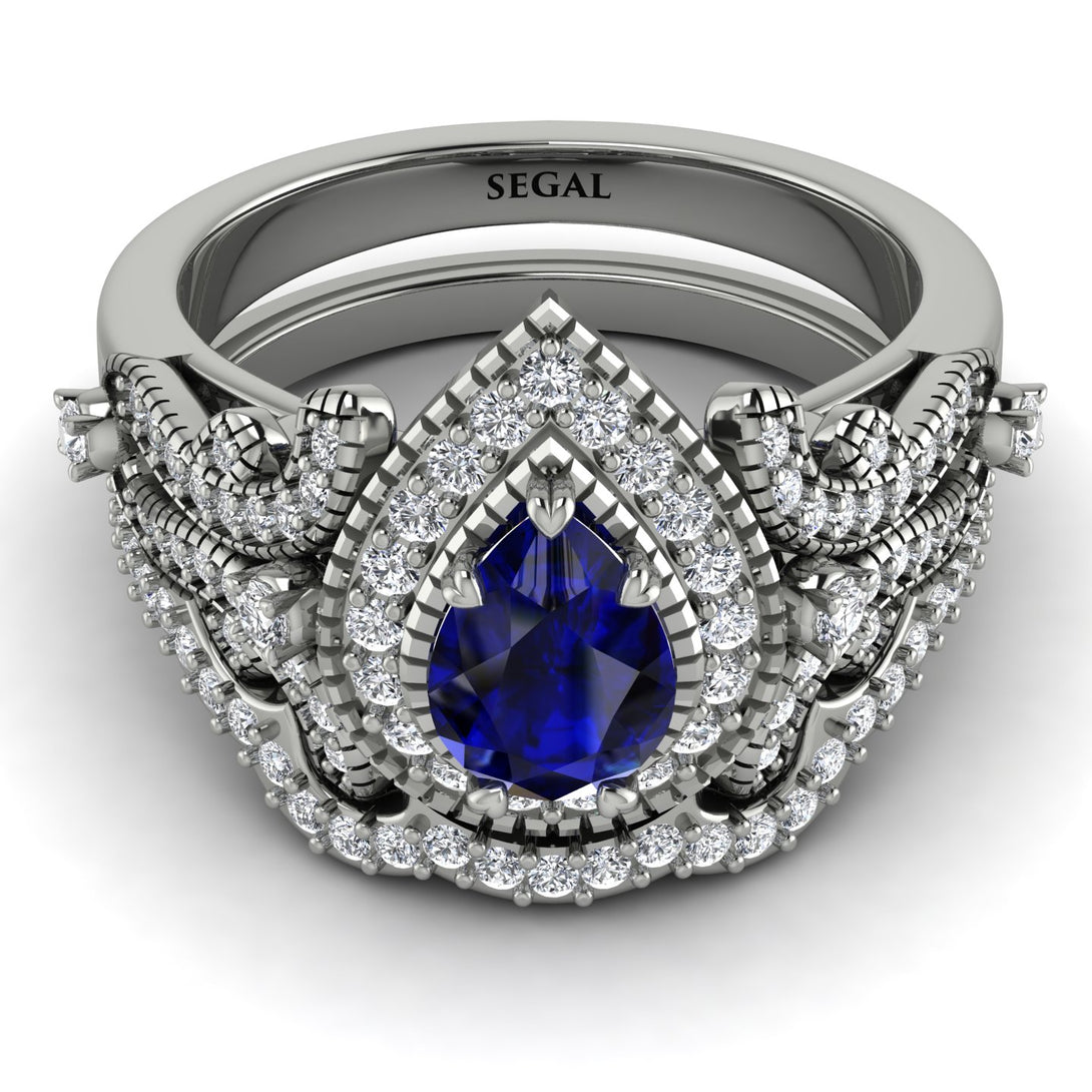 Milgrain Pear Cut Sapphire Bridal Set - Lisa No. 15
