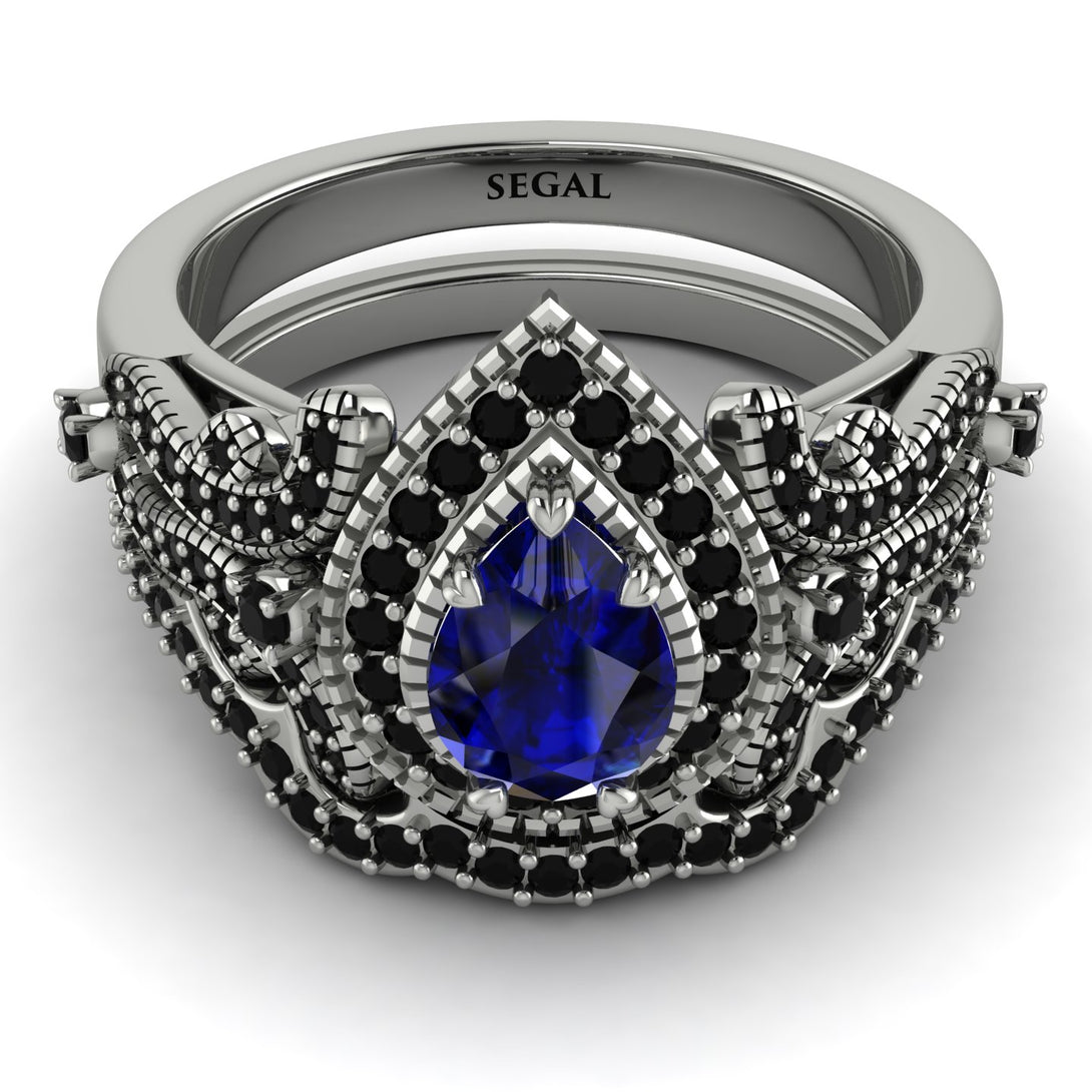 Milgrain Pear Cut Sapphire Bridal Set - Lisa No. 45