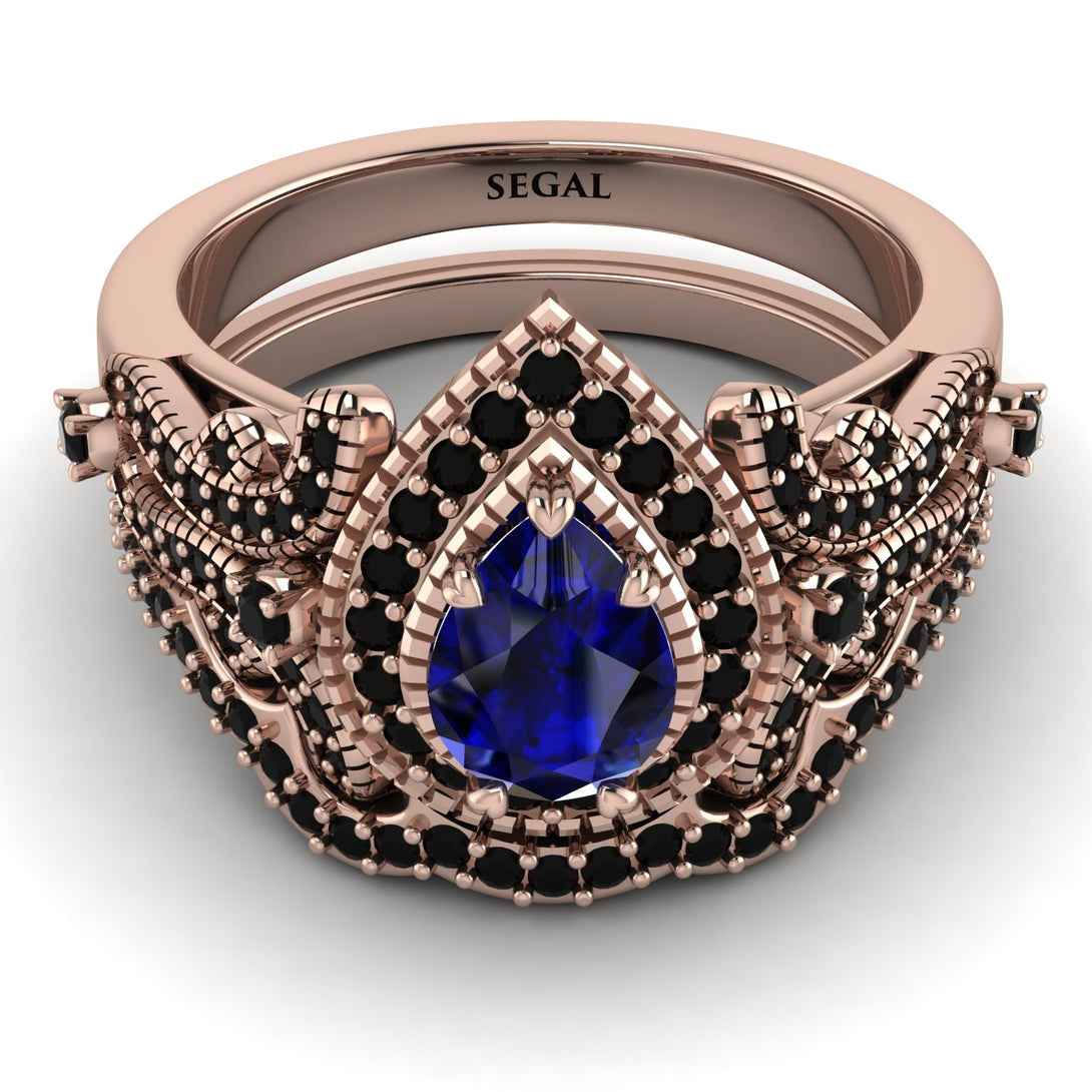 Milgrain Pear Cut Sapphire Bridal Set - Lisa No. 44