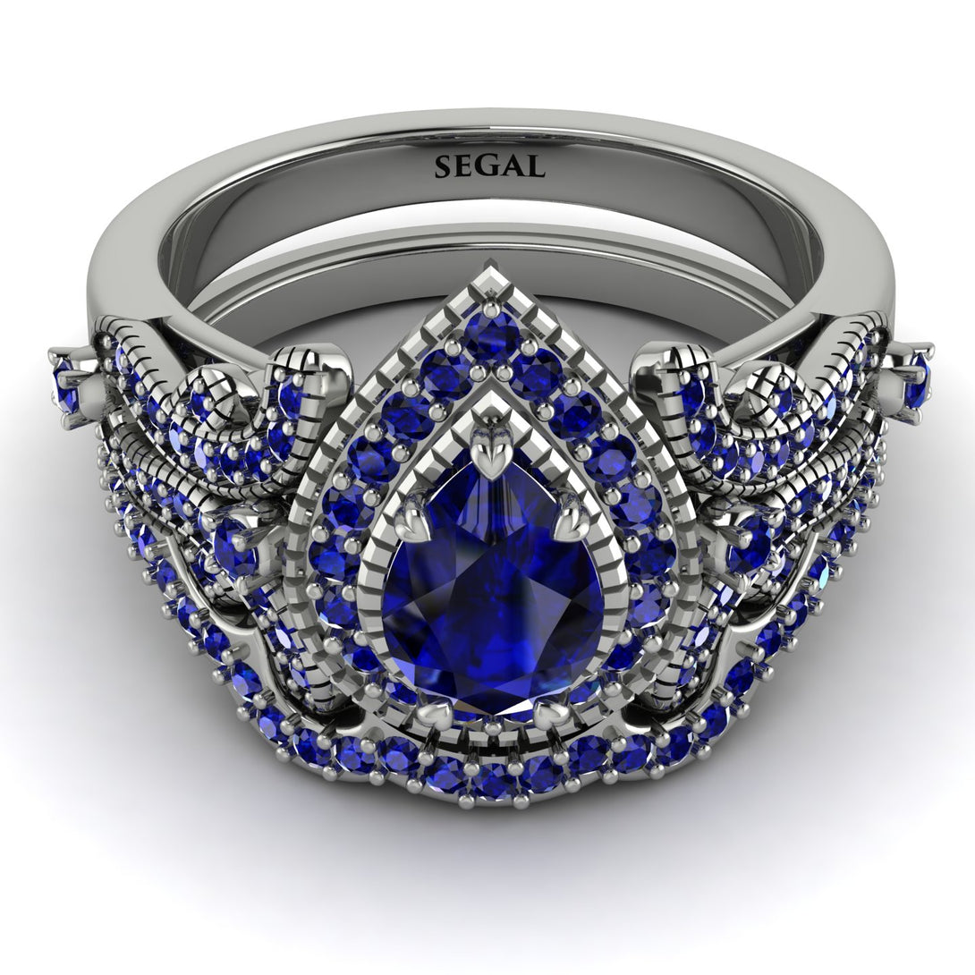 Milgrain Pear Cut Sapphire Bridal Set - Lisa No. 75