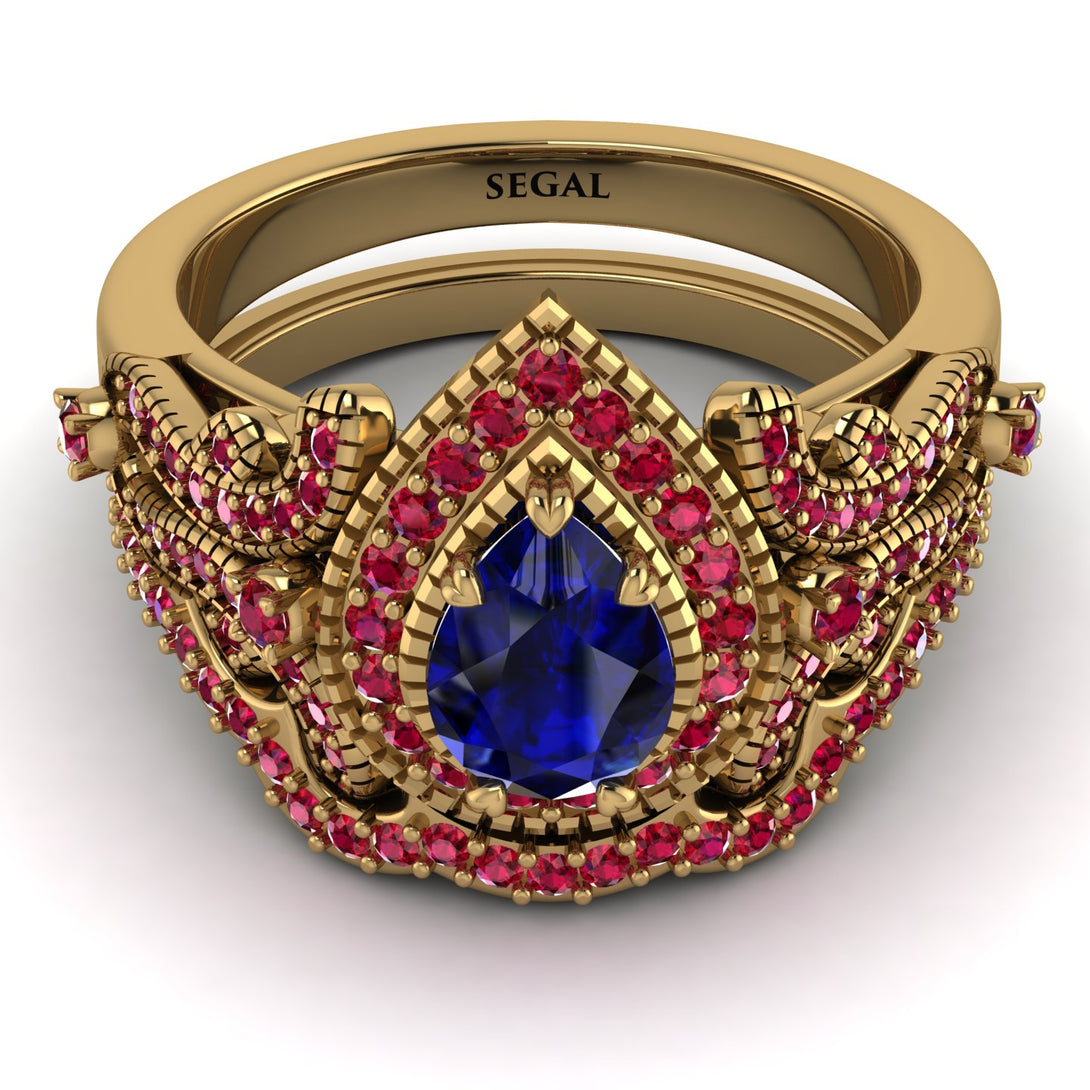 Milgrain Pear Cut Sapphire Bridal Set - Lisa No. 58