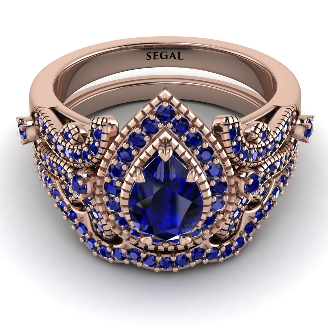 Milgrain Pear Cut Sapphire Bridal Set - Lisa No. 74