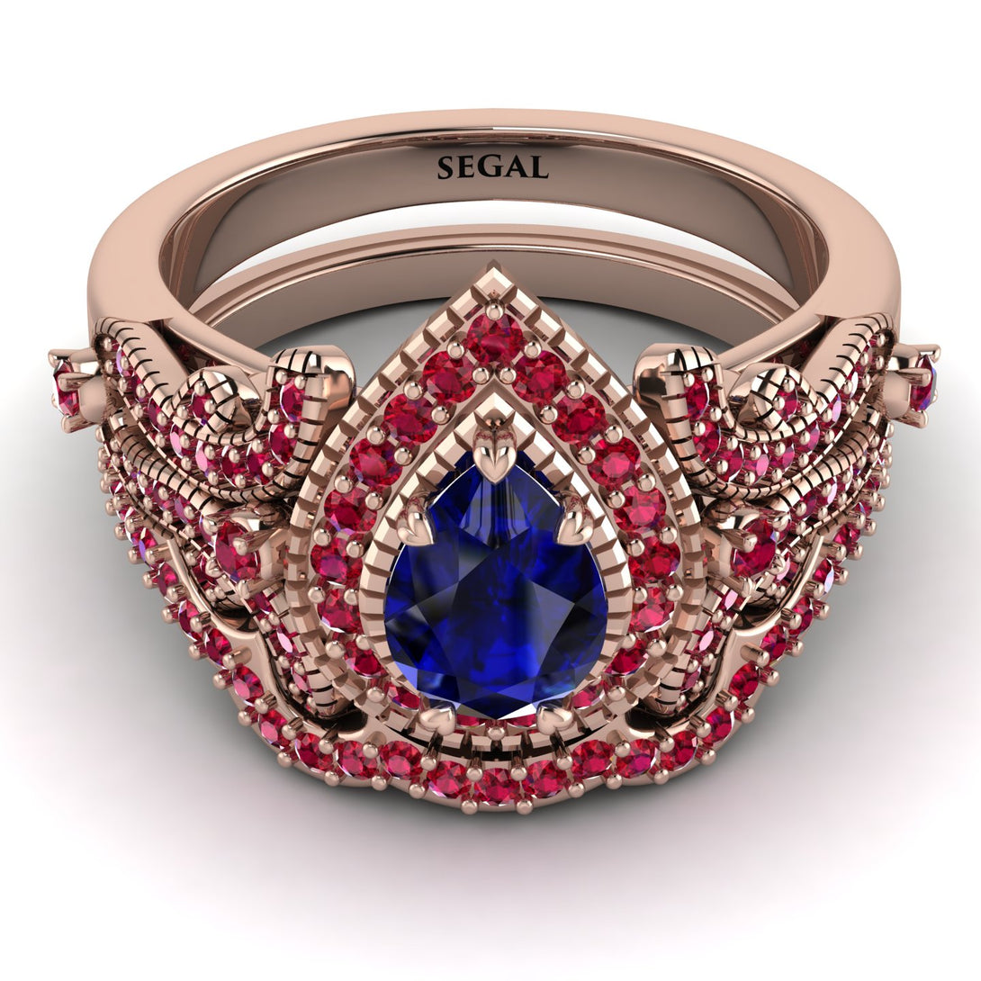 Milgrain Pear Cut Sapphire Bridal Set - Lisa No. 59