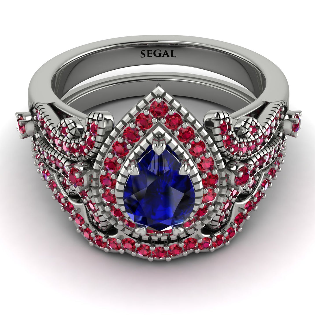 Milgrain Pear Cut Sapphire Bridal Set - Lisa No. 60