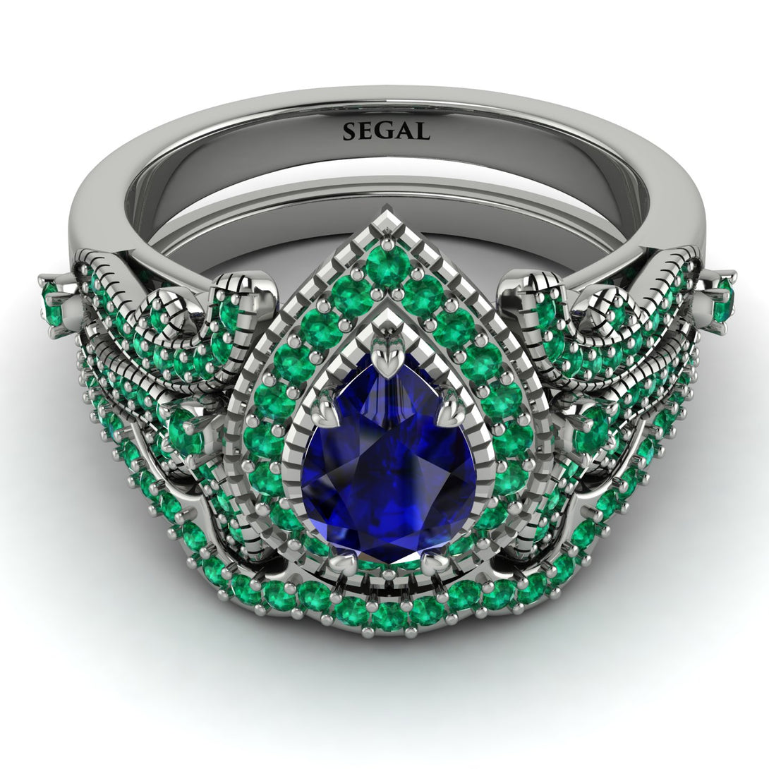 Milgrain Pear Cut Sapphire Bridal Set - Lisa No. 30