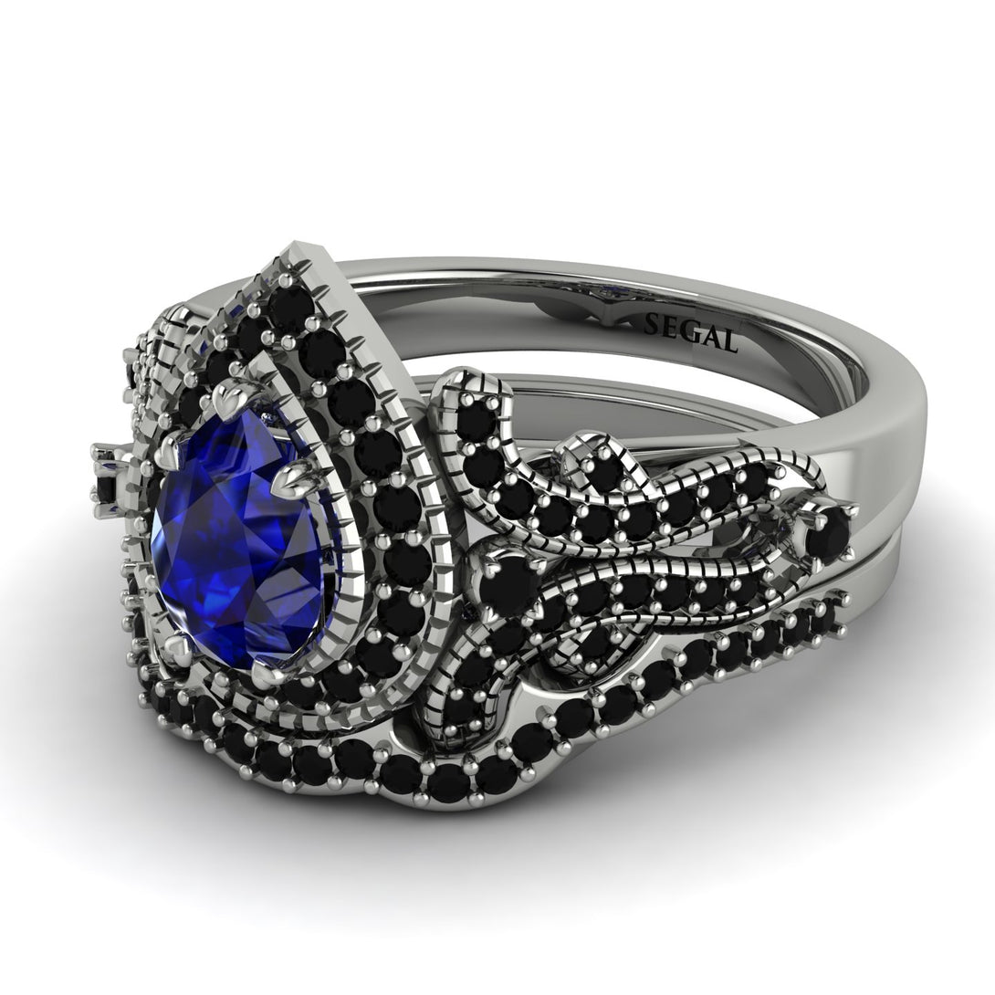 Milgrain Pear Cut Sapphire Bridal Set - Lisa No. 45