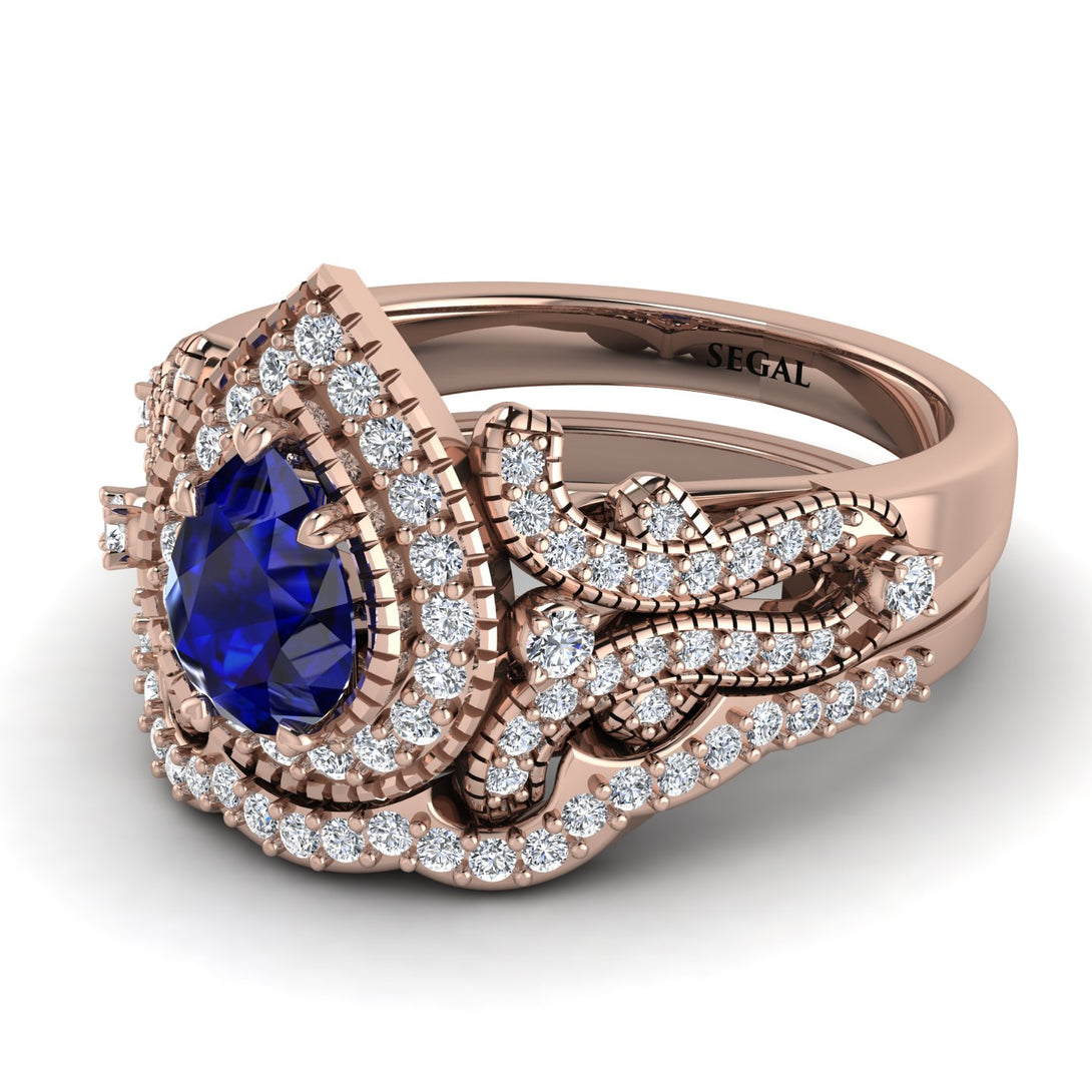 Milgrain Pear Cut Sapphire Bridal Set - Lisa No. 14