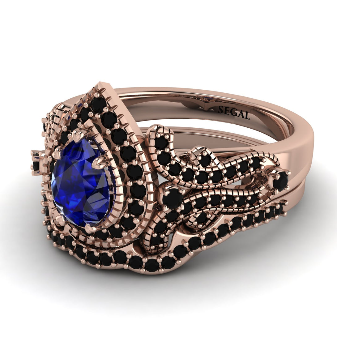 Milgrain Pear Cut Sapphire Bridal Set - Lisa No. 44