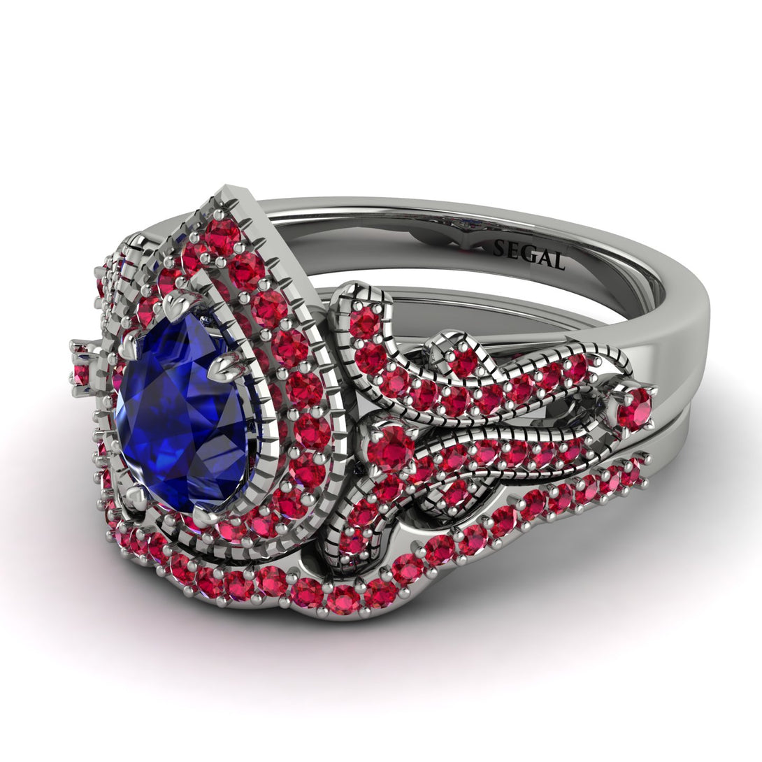 Milgrain Pear Cut Sapphire Bridal Set - Lisa No. 60