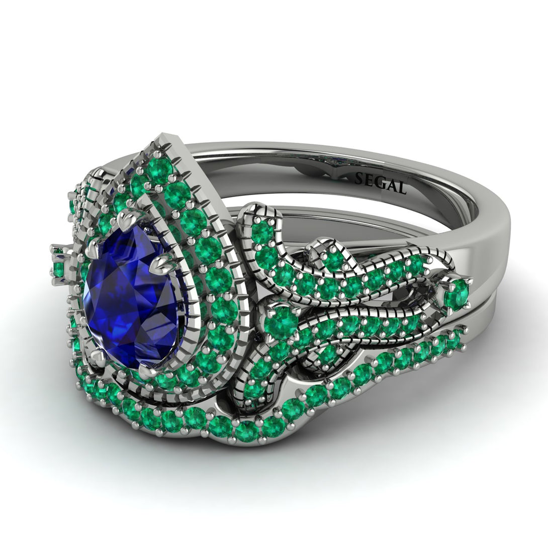 Milgrain Pear Cut Sapphire Bridal Set - Lisa No. 30