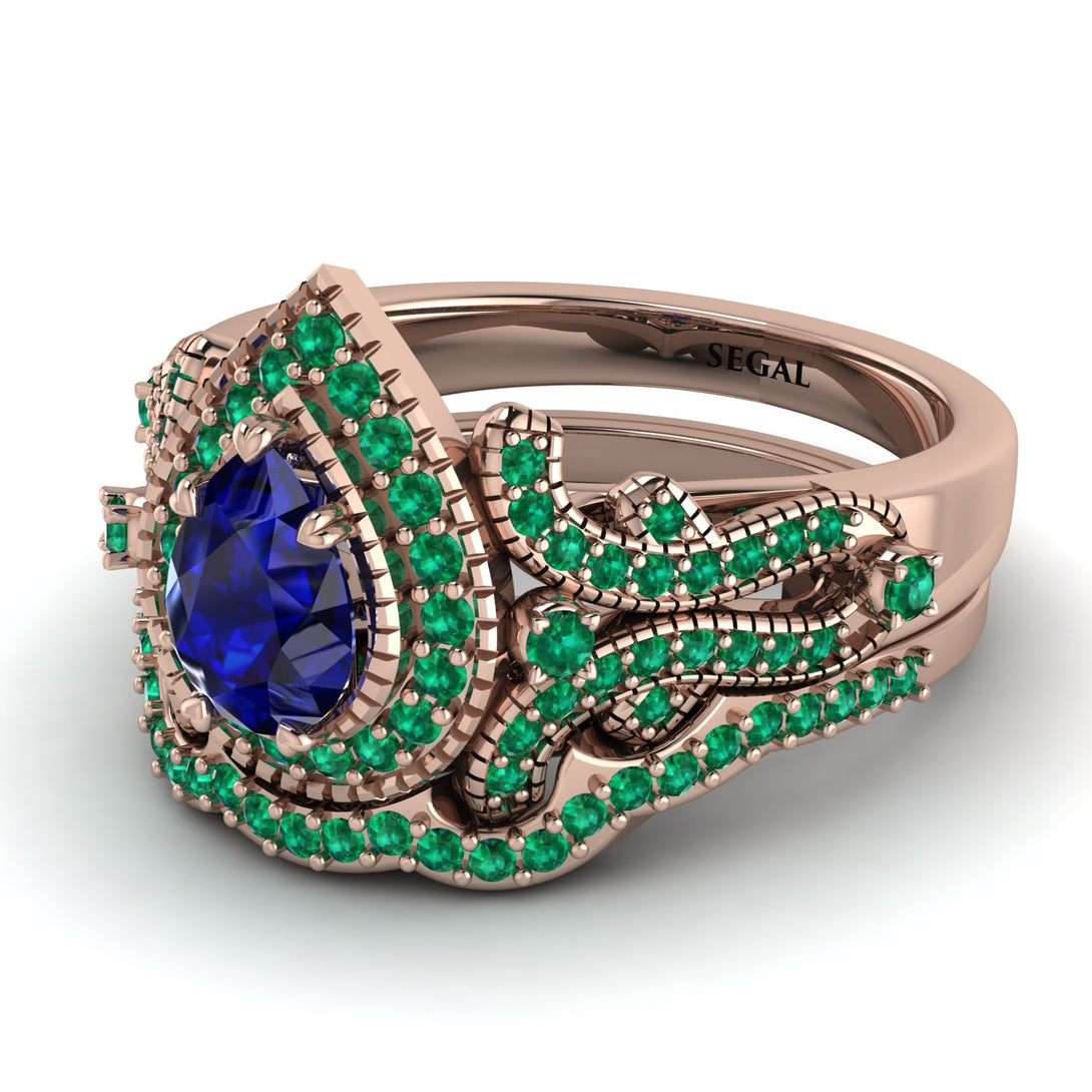 Milgrain Pear Cut Sapphire Bridal Set - Lisa No. 29