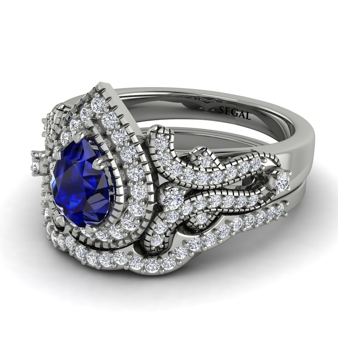 Milgrain Pear Cut Sapphire Bridal Set - Lisa No. 15