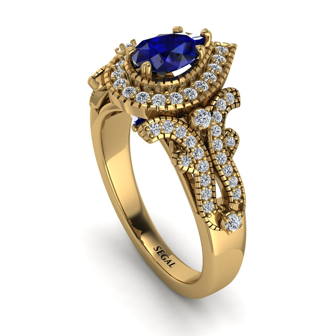 Milgrain Pear Cut Sapphire Ring - Lisa No. 13