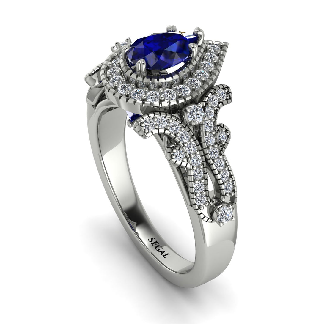 Milgrain Pear Cut Sapphire Ring - Lisa No. 15