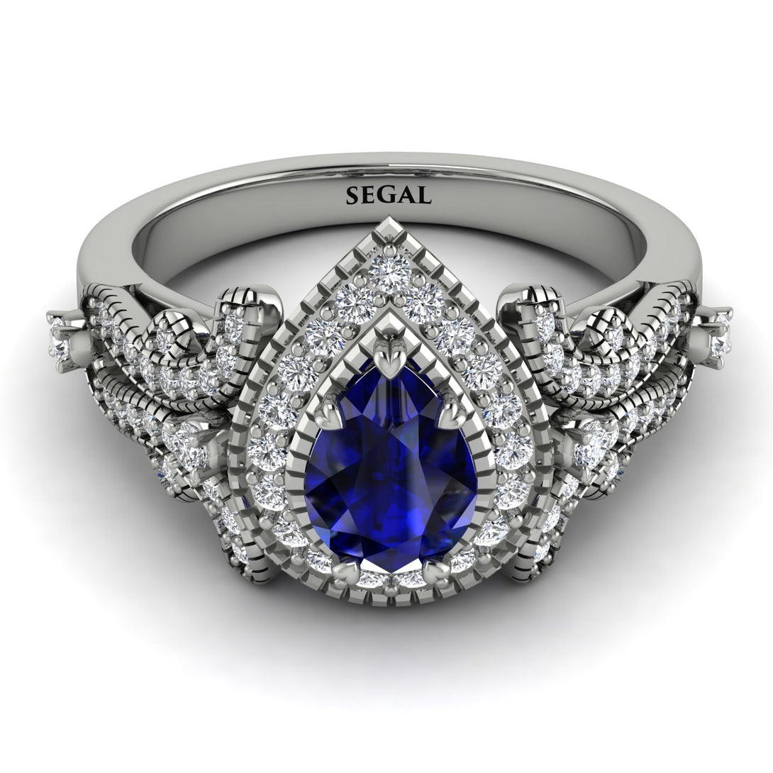 Milgrain Pear Cut Sapphire Ring - Lisa No. 15