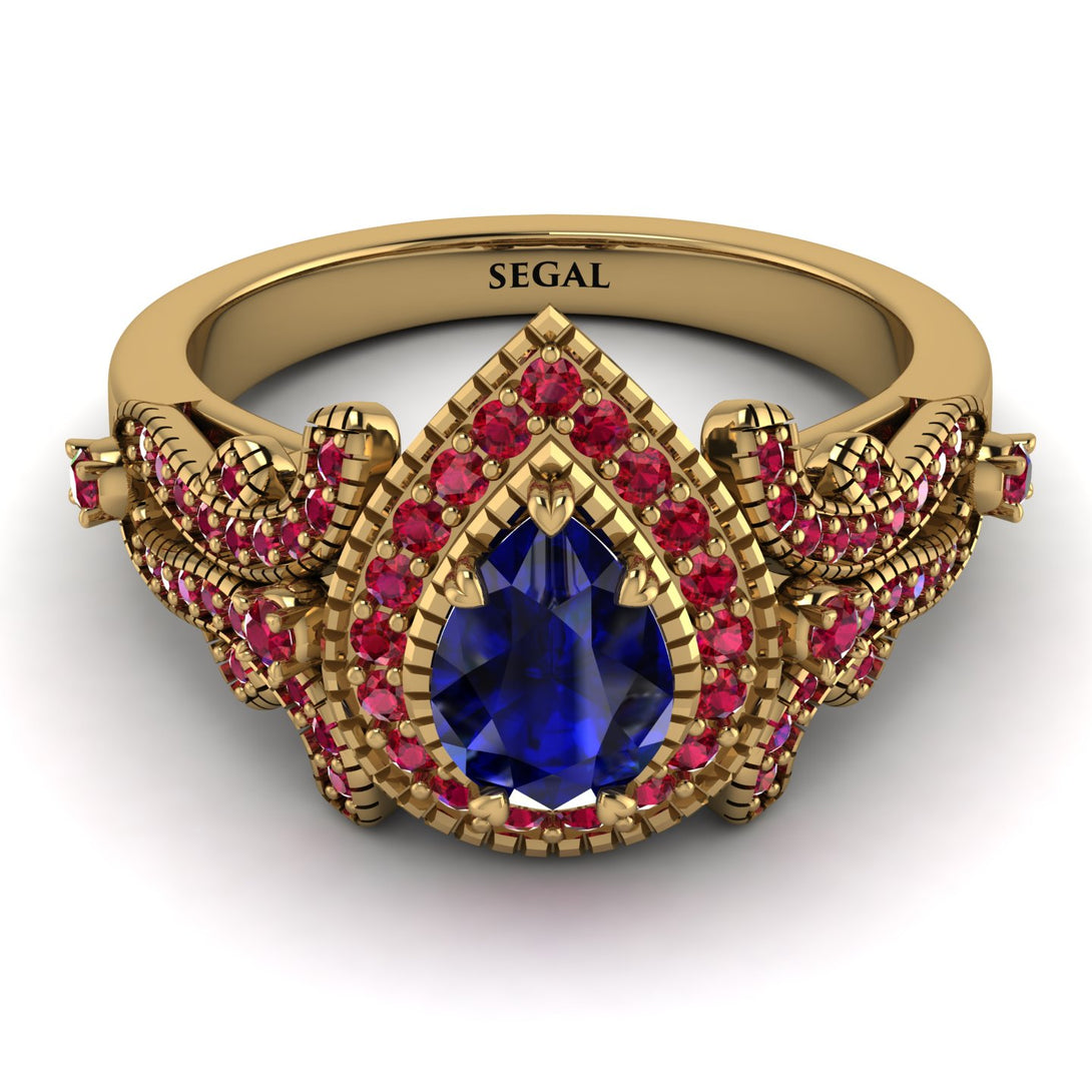 Milgrain Pear Cut Sapphire Ring - Lisa No. 58