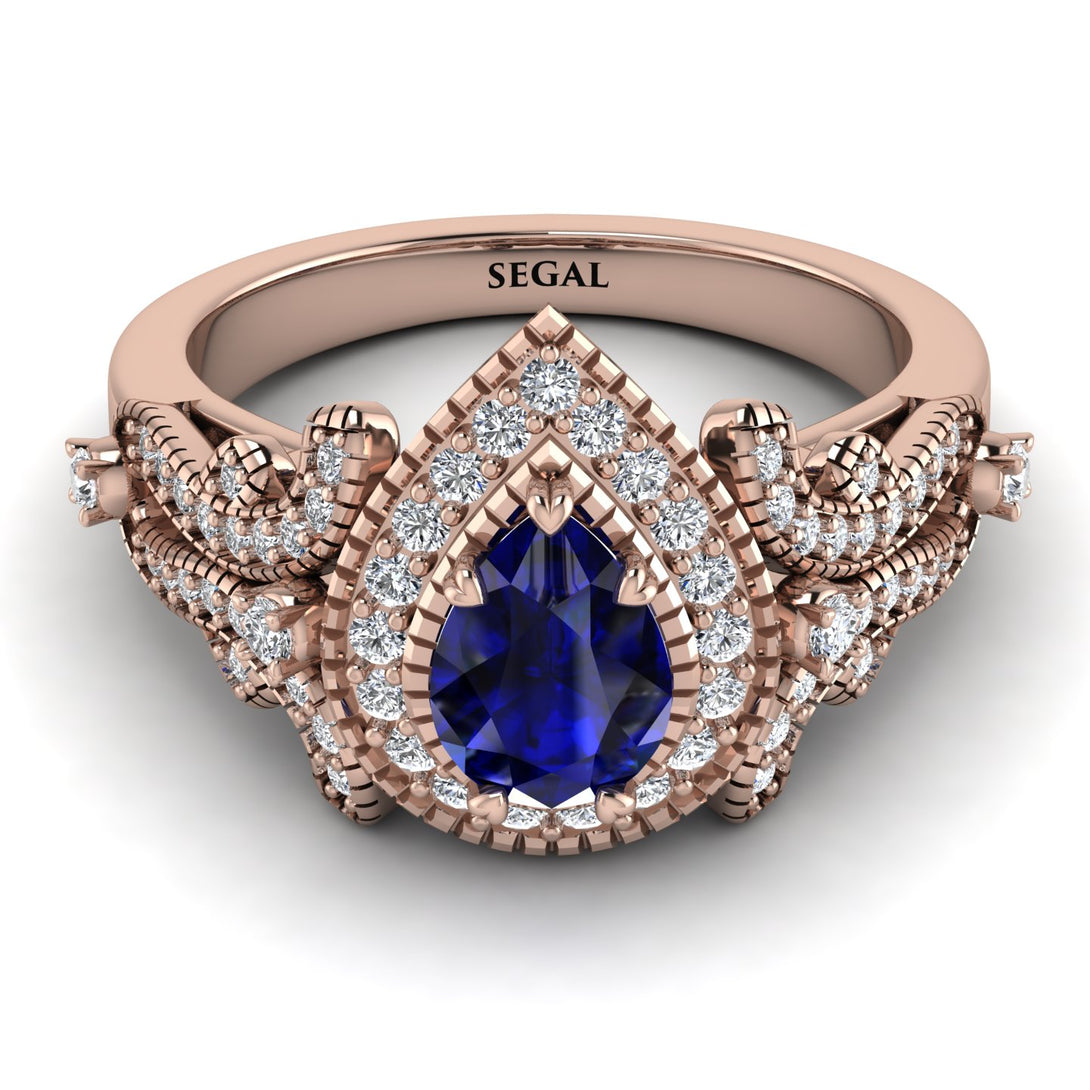 Milgrain Pear Cut Sapphire Ring - Lisa No. 14