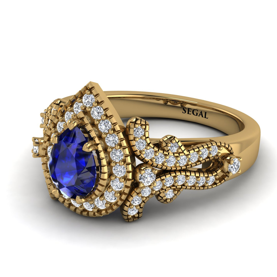Milgrain Pear Cut Sapphire Ring - Lisa No. 13