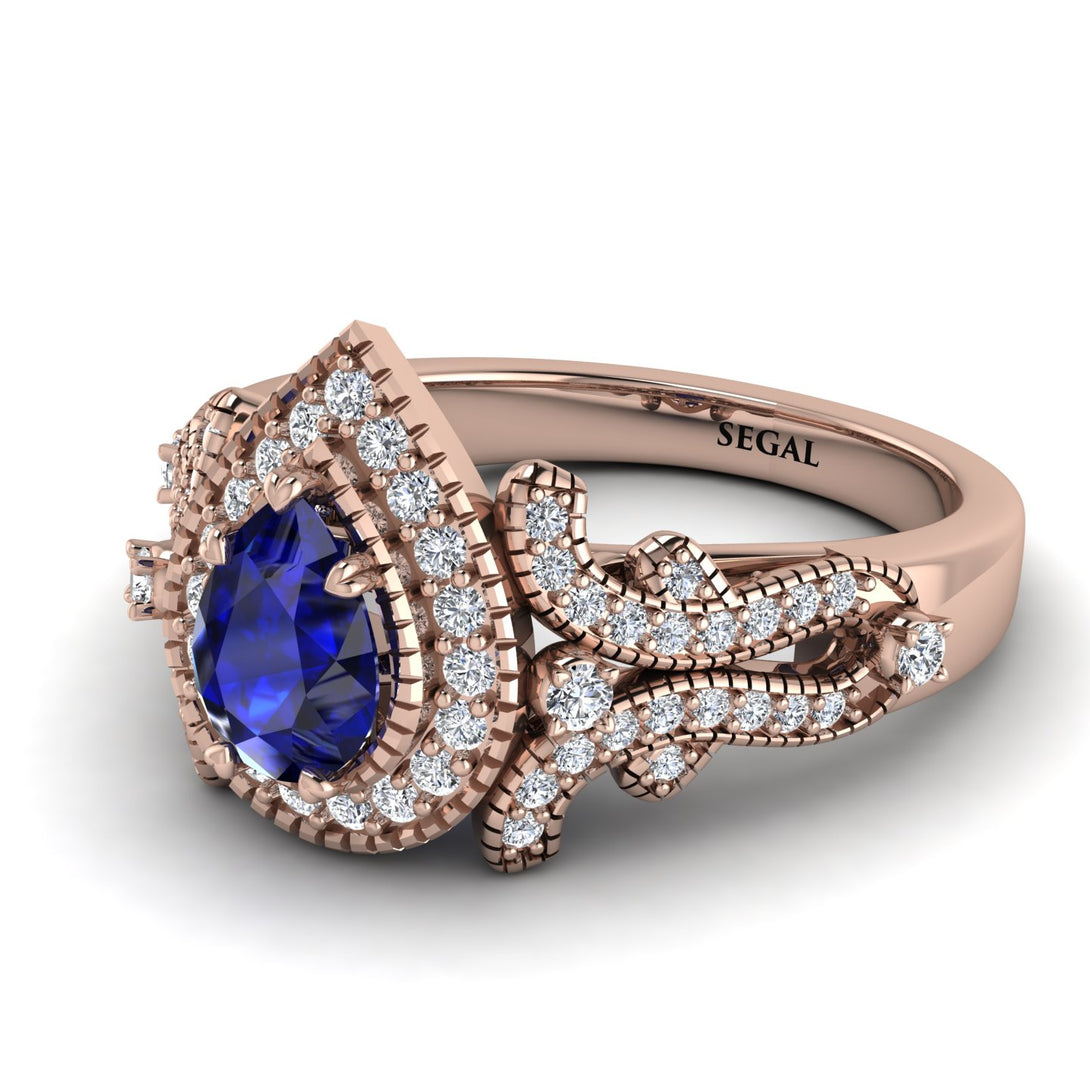 Milgrain Pear Cut Sapphire Ring - Lisa No. 14