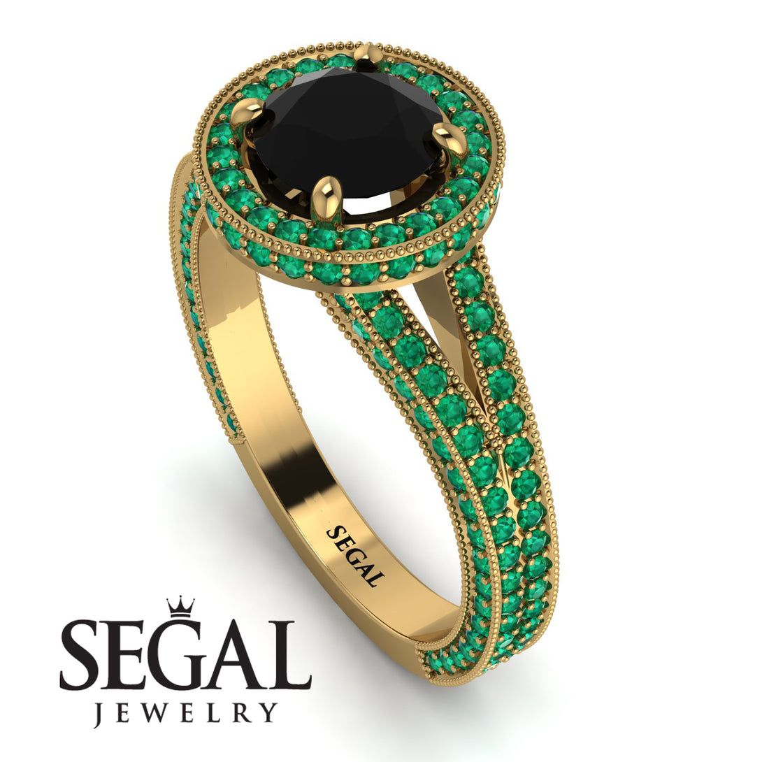 Milgrain Round Black Diamond Engagement Ring - Payton No. 22