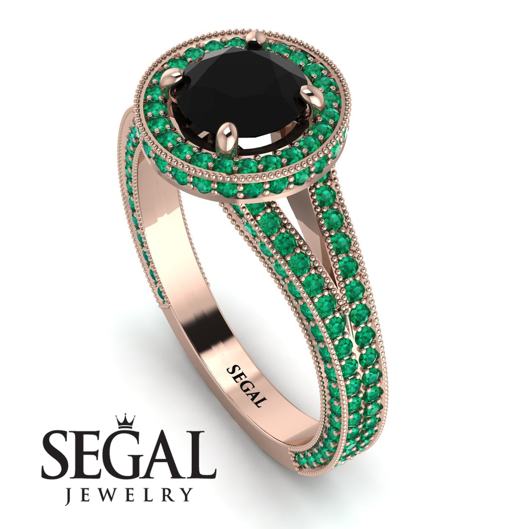 Milgrain Round Black Diamond Engagement Ring - Payton No. 23
