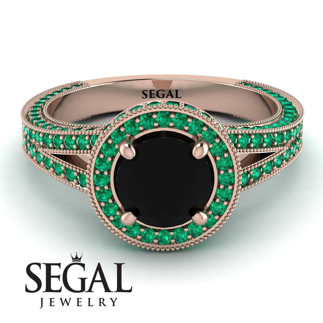 Milgrain Round Black Diamond Engagement Ring - Payton No. 23