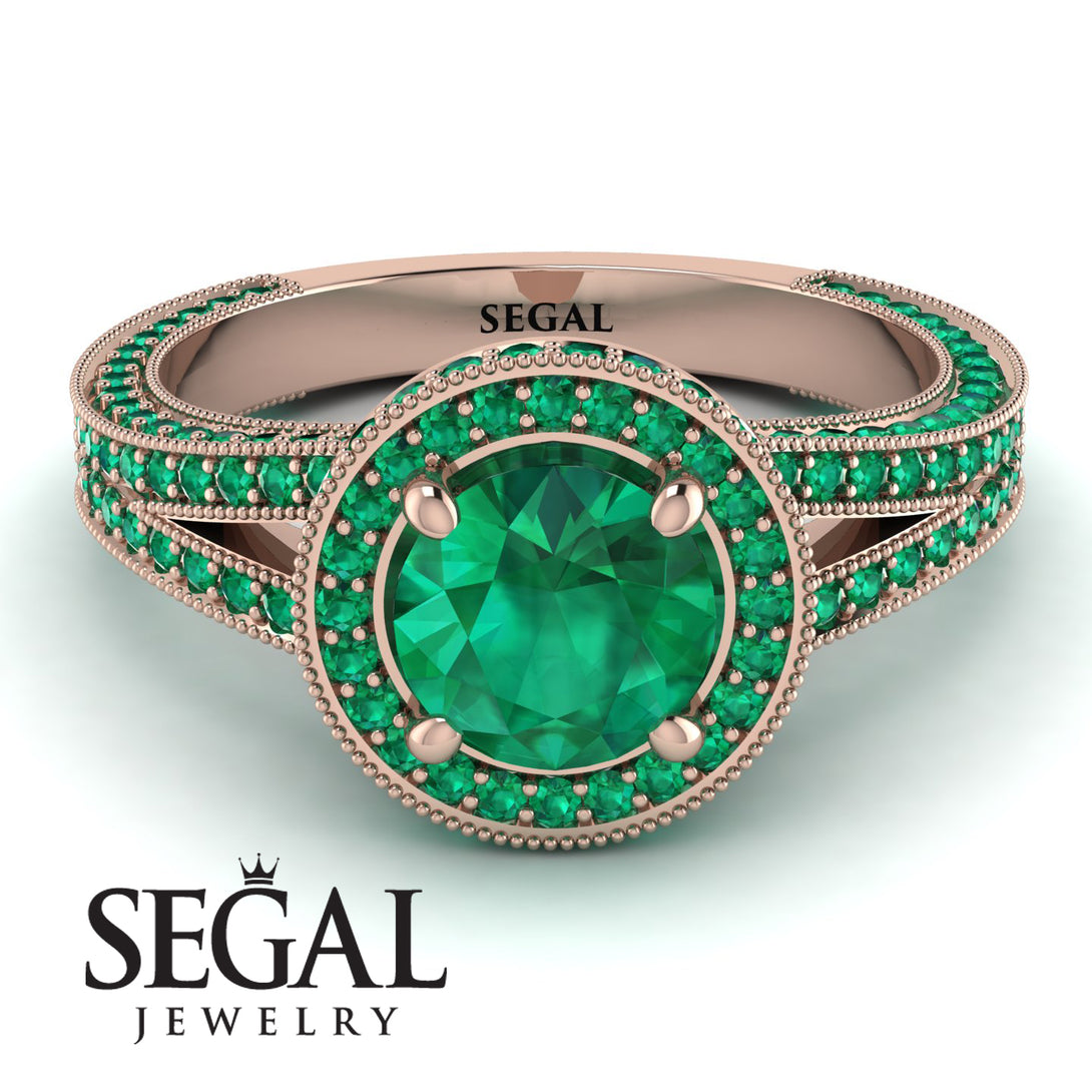 Milgrain Round Emerald Engagement Ring - Payton No. 20