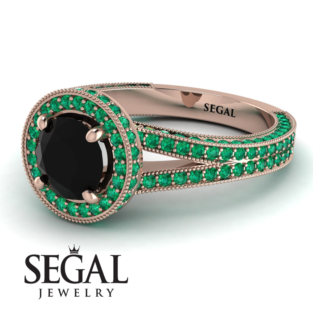 Milgrain Round Black Diamond Engagement Ring - Payton No. 23