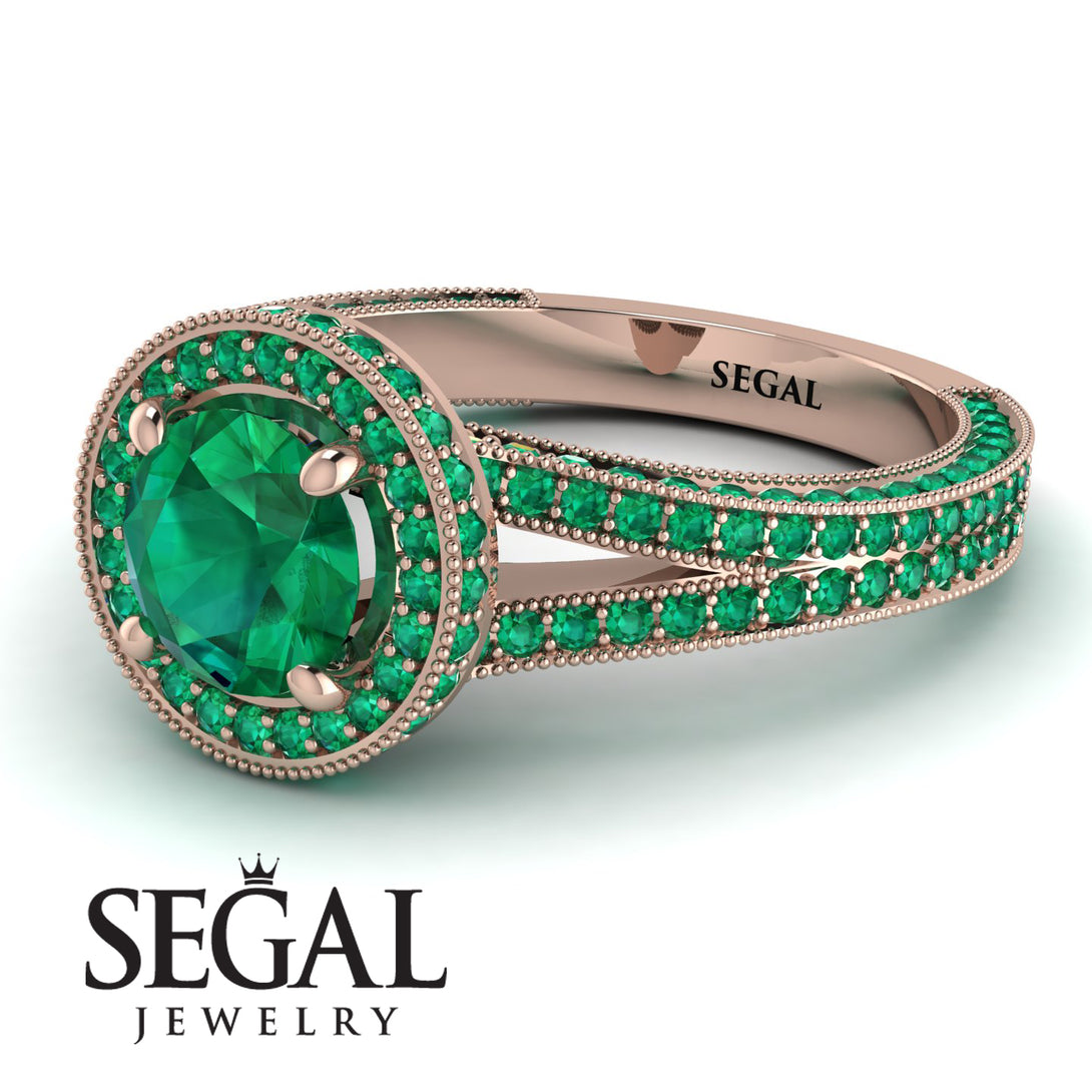 Milgrain Round Emerald Engagement Ring - Payton No. 20