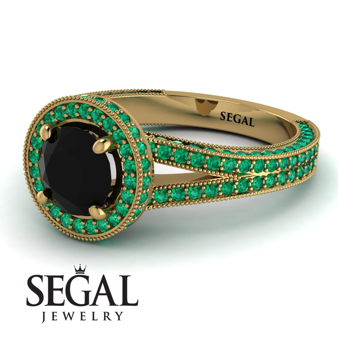 Milgrain Round Black Diamond Engagement Ring - Payton No. 22