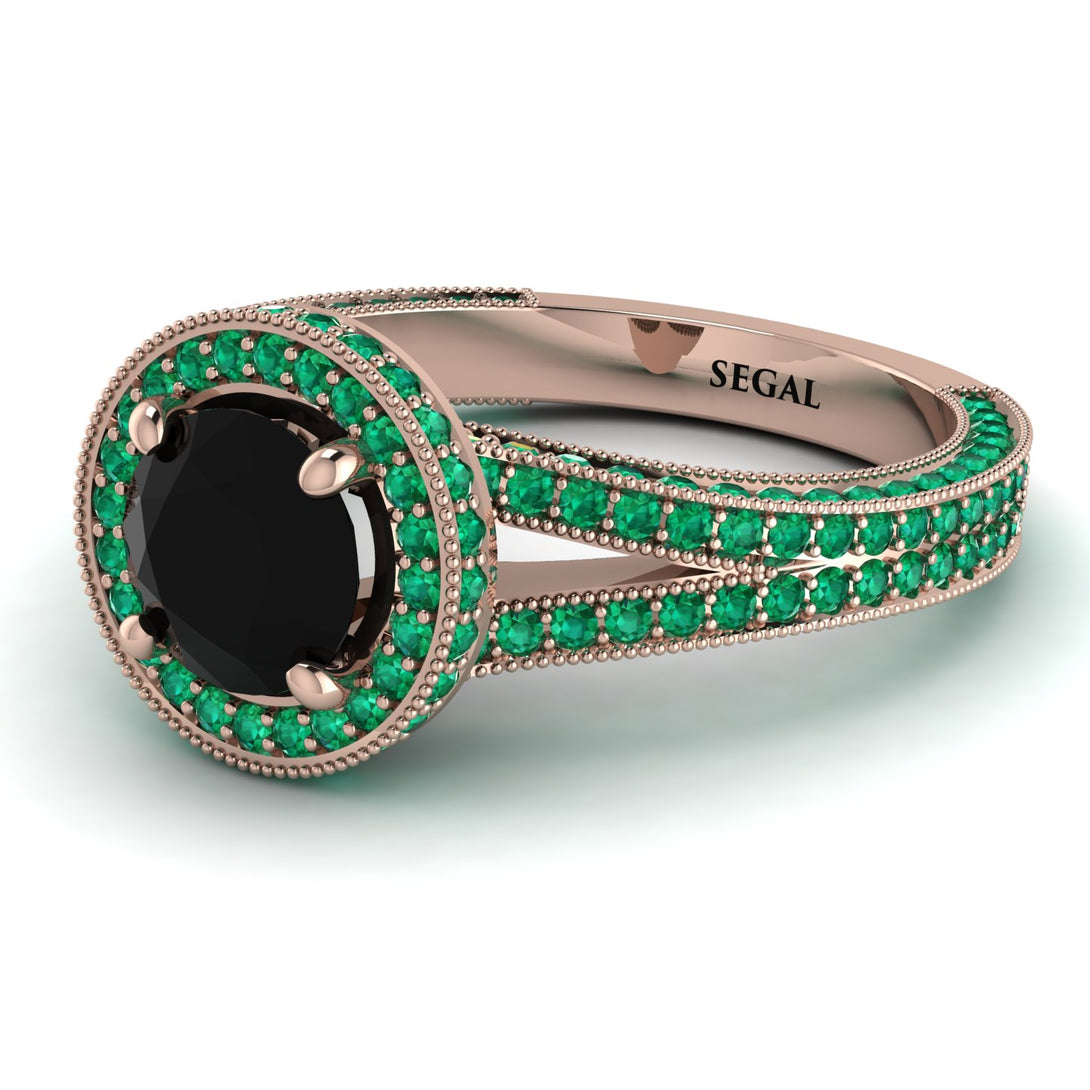 Milgrain Round Black Diamond Engagement Ring - Payton No. 23