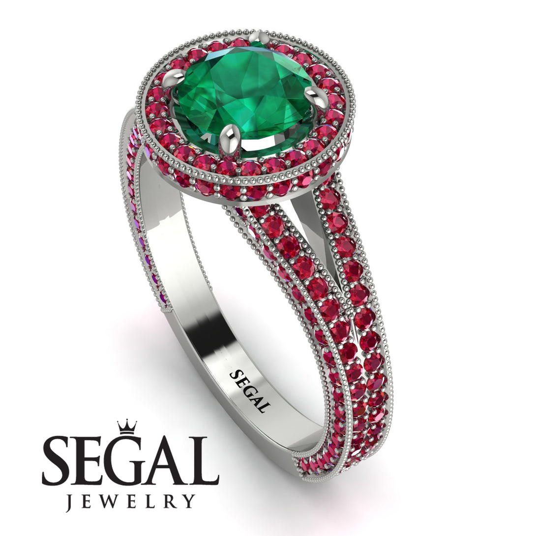 Milgrain Round Emerald Engagement Ring - Payton No. 51