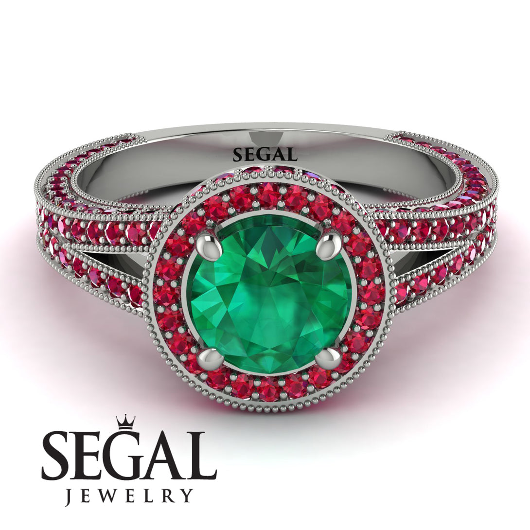 Milgrain Round Emerald Engagement Ring - Payton No. 51