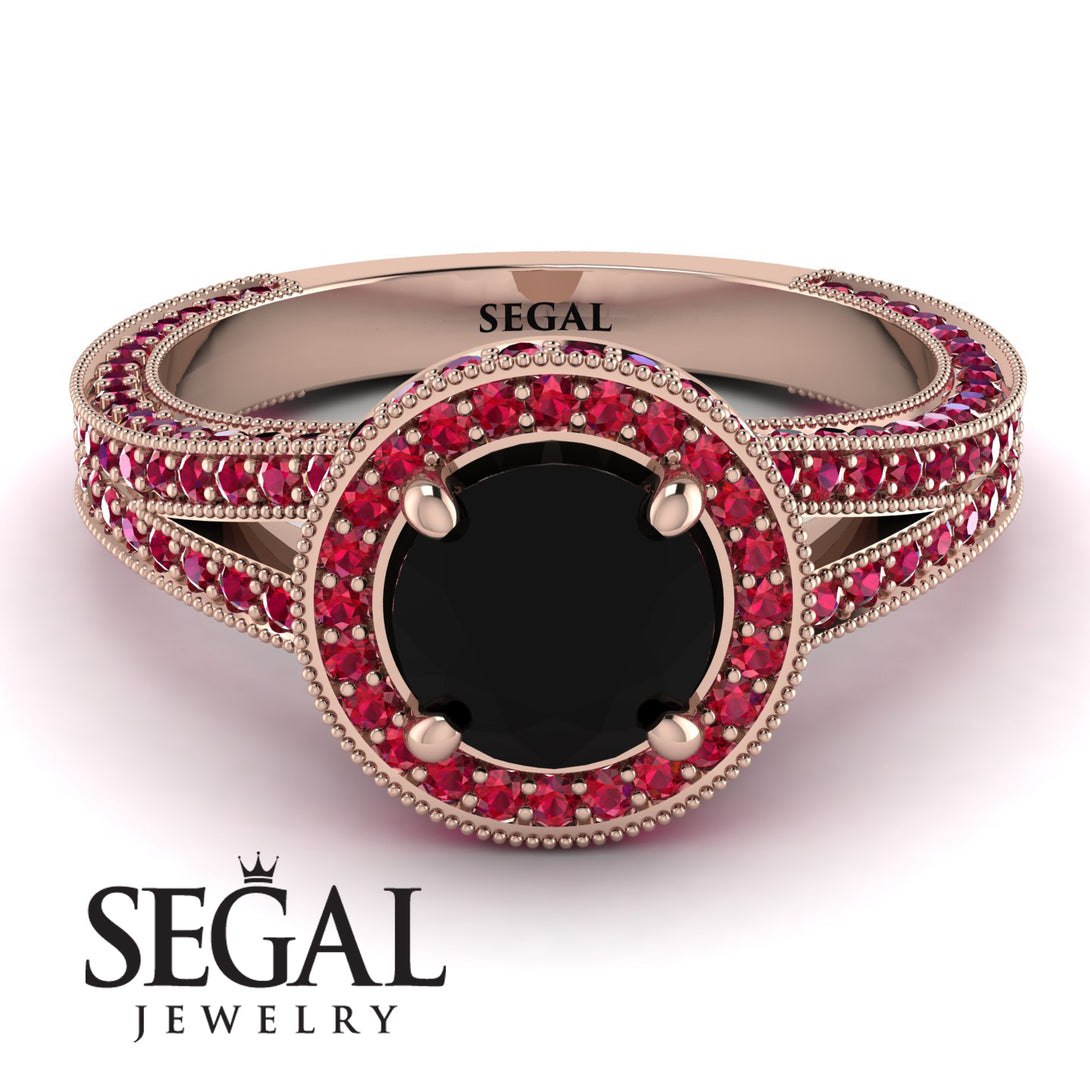 Milgrain Round Black Diamond Engagement Ring - Payton No. 53