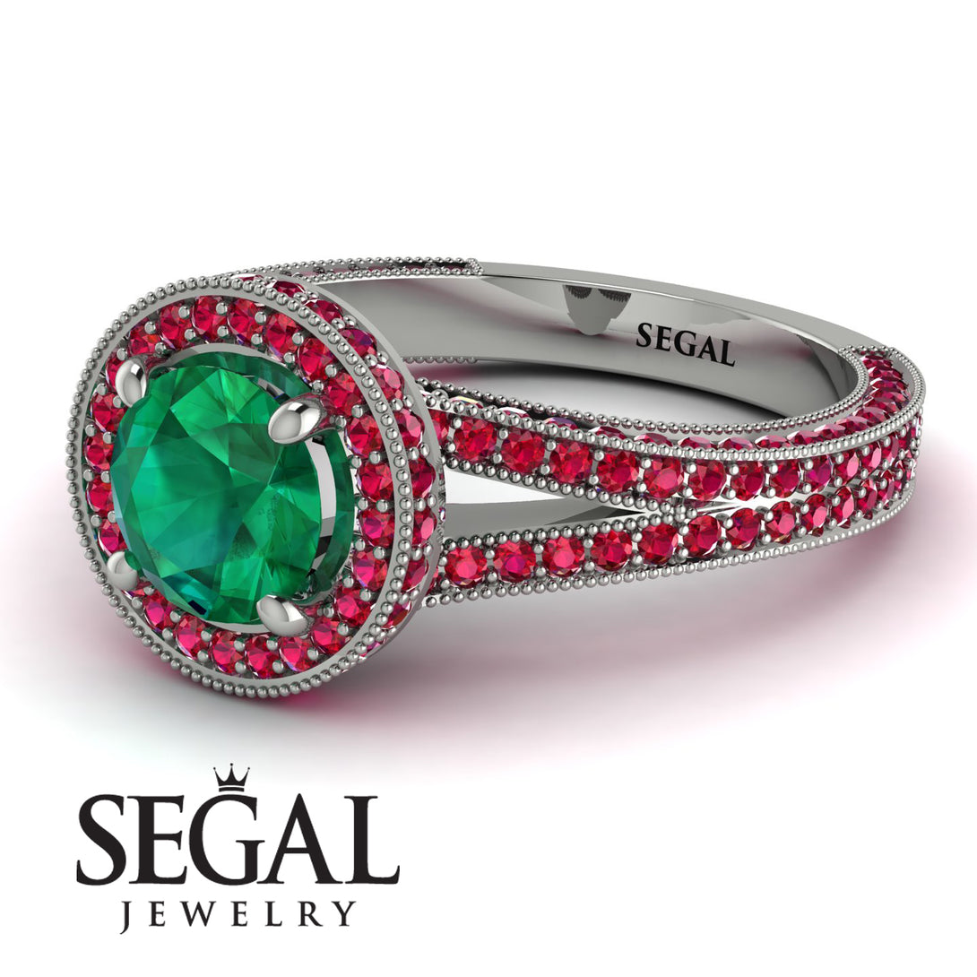 Milgrain Round Emerald Engagement Ring - Payton No. 51