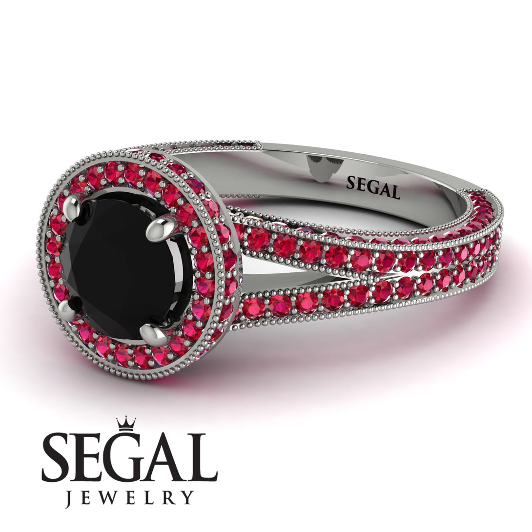 Milgrain Round Black Diamond Engagement Ring - Payton No. 54