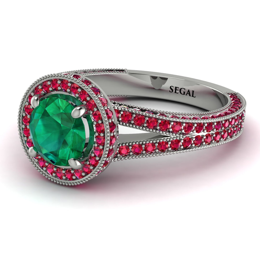 Milgrain Round Emerald Engagement Ring - Payton No. 51