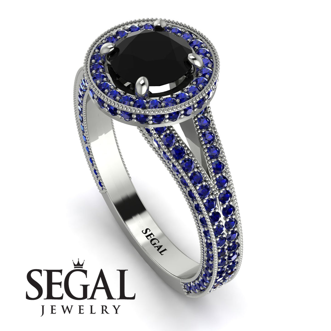 Milgrain Round Black Diamond Engagement Ring - Payton No. 69