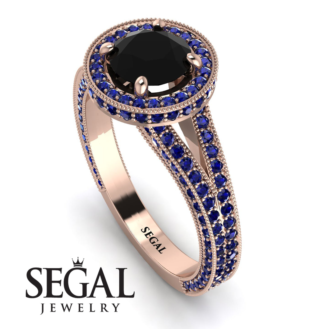 Milgrain Round Black Diamond Engagement Ring - Payton No. 68