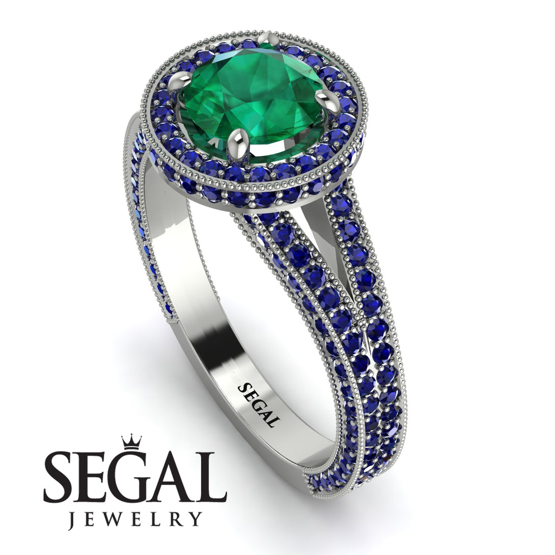 Milgrain Round Emerald Engagement Ring - Payton No. 66