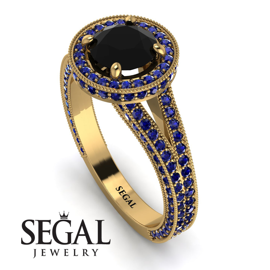 Milgrain Round Black Diamond Engagement Ring - Payton No. 67
