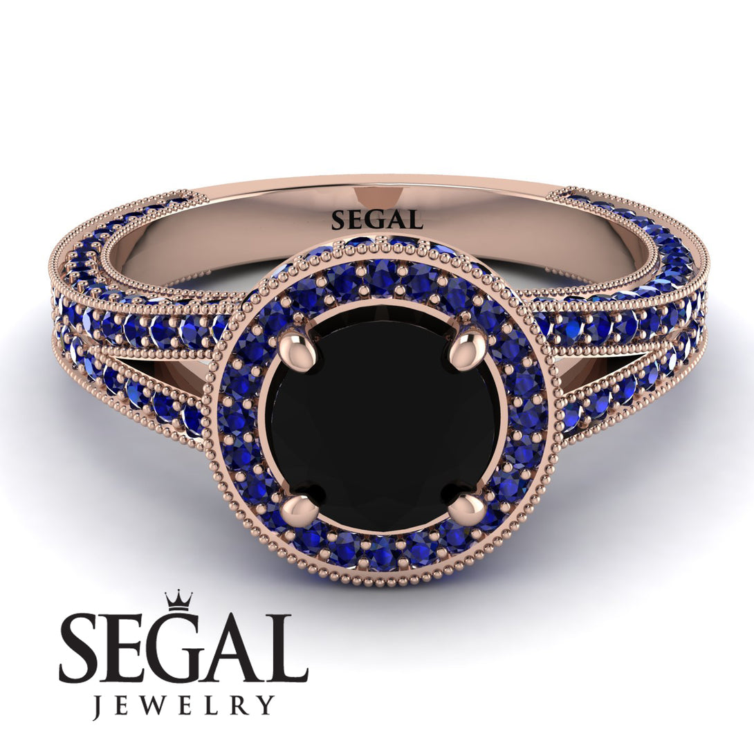 Milgrain Round Black Diamond Engagement Ring - Payton No. 68